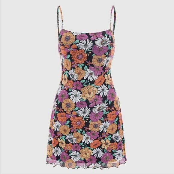 Floral Print Lettuce Trim Cami Dress NWOT - Picture 2 of 5